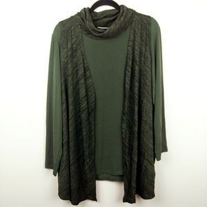 SUSAN GRAVER Olv Green Marled Vest Turtleneck Set